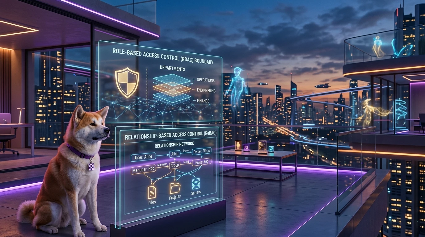 RBAC + ReBAC + conditions architecture for AI agent authorization Hybrid authorization model architecture combining RBAC guardrails, ReBAC relationship graph checks, and runtime risk-based policy conditions for AI agents